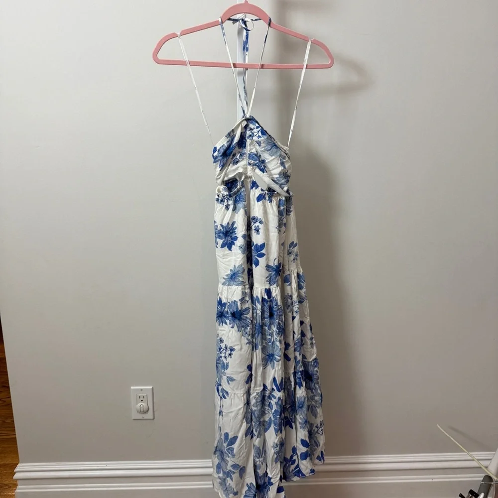 Lulus Summery Successes White Floral Halter Tie-Back Midi Dress size XS - Picture 5 of 7